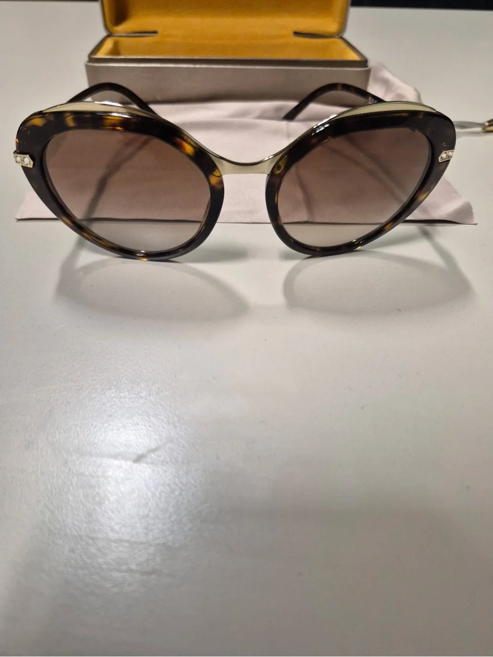 Bulgari Tortoiseshell Round Sunglasses with Brown Gradient Lenses